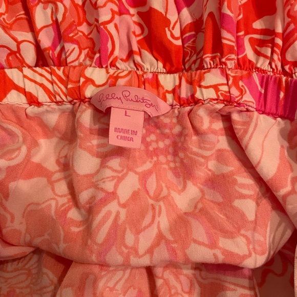 Lilly Pulitzer Floral Pink and Orange strapless  Dress size large - Picture 4 of 6